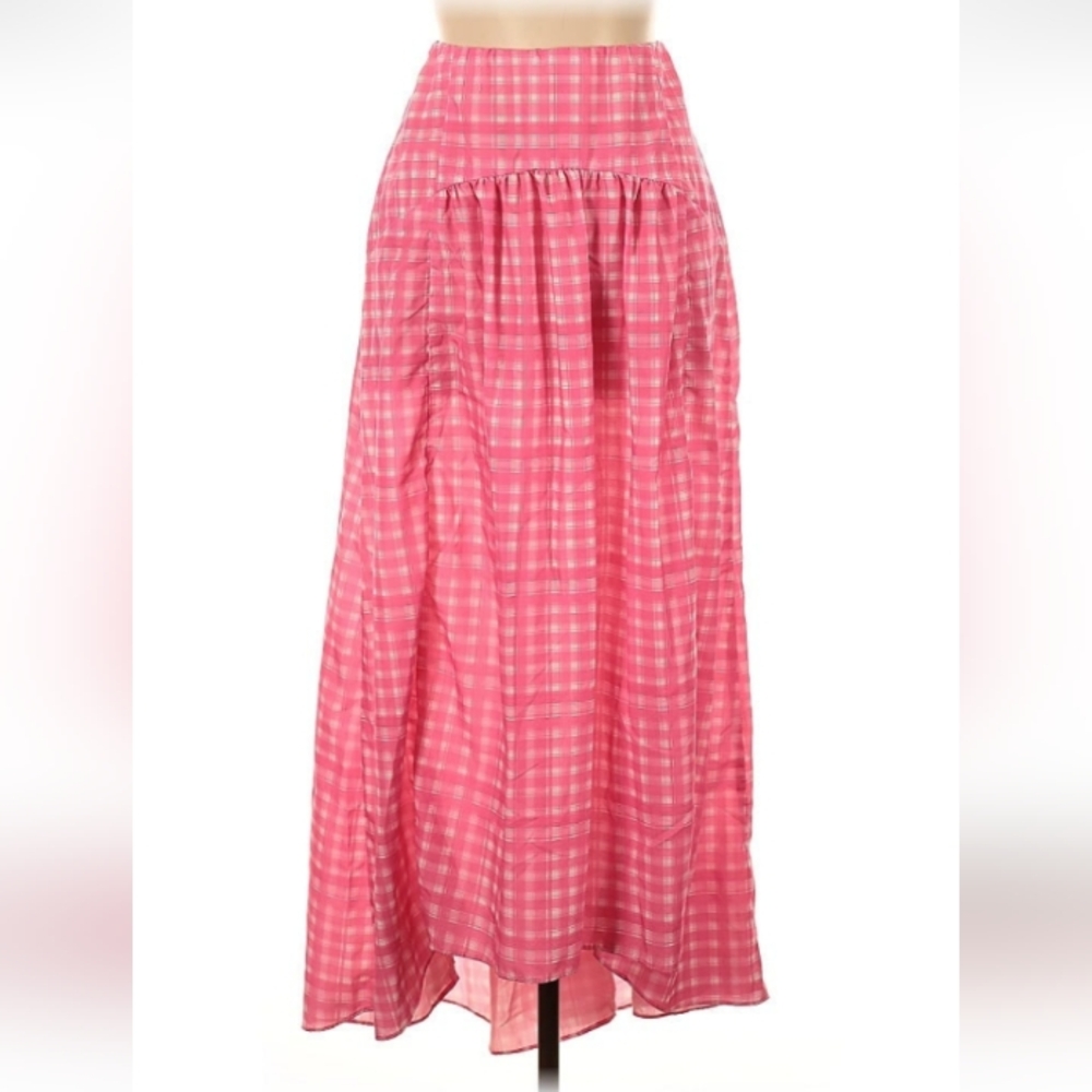 Petal & Pup Pink Gingham High Low Maxi Skirt Size 6